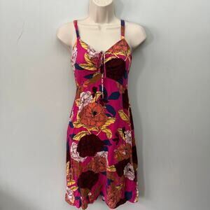 Express Dress XS Hot Pink Floral Mini Dainty Tropical Resort Beach Coquette